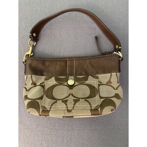 Coach Signature Brown & Tan Mini Shoulder Bag Purse With Leather Strap & Gold-To